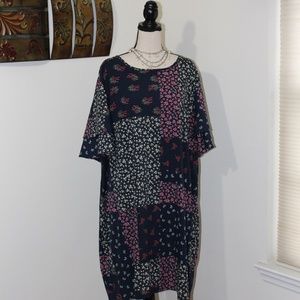 Anthology, short sleeve Navy   Blue floral patchwork dress